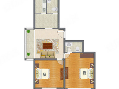 2室1厅 90.64平米户型图