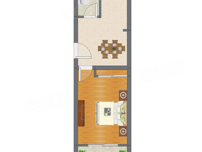 1室1厅 27.38平米户型图