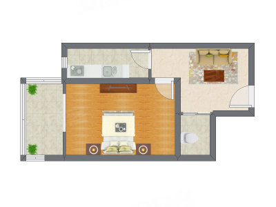 1室1厅 48.30平米户型图