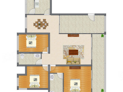 3室2厅 127.25平米户型图