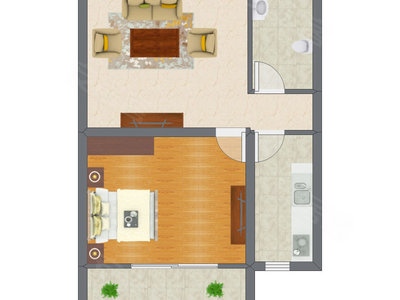 1室1厅 45.41平米户型图