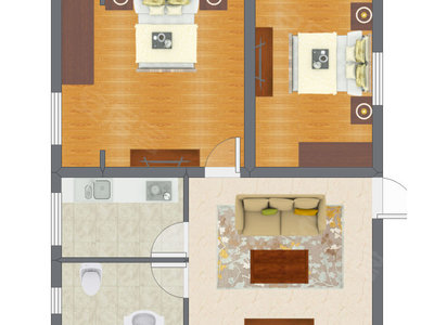 2室1厅 52.49平米户型图