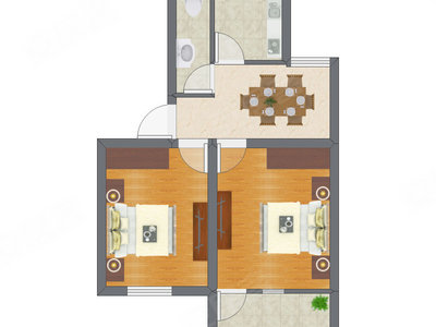 2室1厅 58.50平米户型图