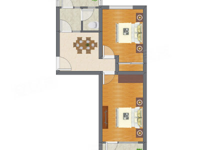 2室1厅 64.55平米