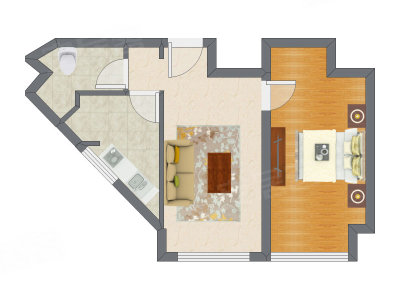 1室1厅 49.93平米户型图