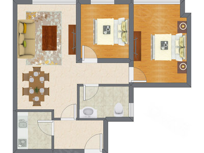 2室2厅 69.83平米户型图