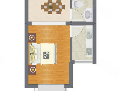 1室1厅 39.93平米户型图