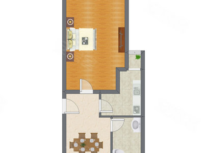 1室1厅 72.27平米户型图