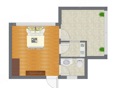 1室0厅 30.02平米户型图