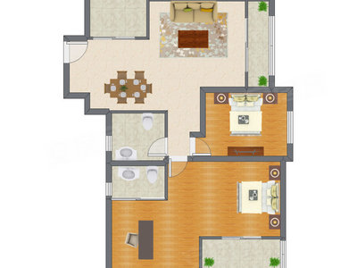 2室2厅 133.38平米户型图