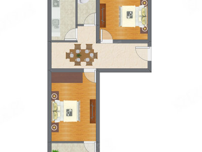 2室1厅 43.97平米户型图