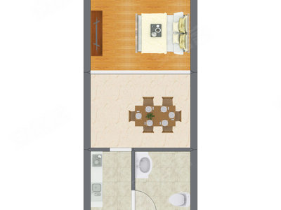1室1厅 25.41平米户型图