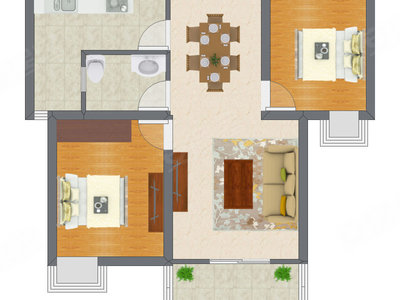 2室2厅 54.05平米户型图
