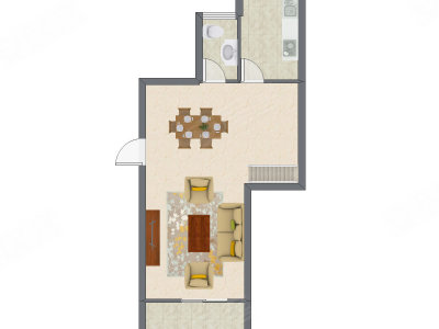 1室1厅 47.29平米户型图