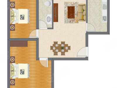 2室2厅 90.83平米户型图