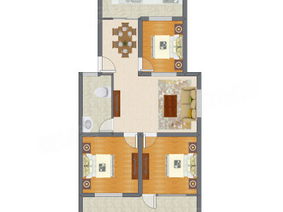 3室1厅 114.04平米户型图