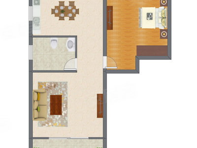 1室2厅 74.00平米户型图