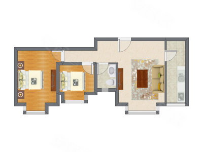2室1厅 89.89平米户型图