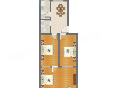 3室1厅 62.61平米