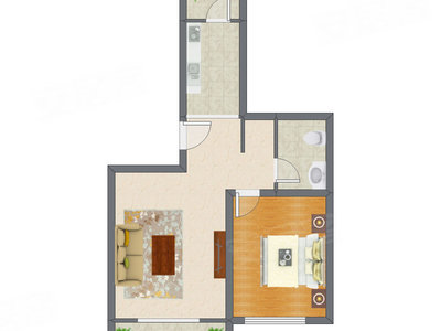 1室1厅 82.40平米户型图