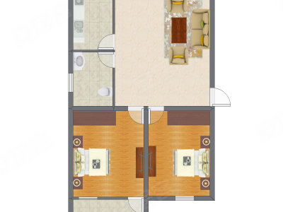 2室1厅 74.44平米