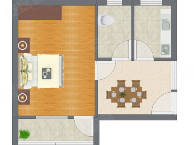 1室1厅 45.37平米户型图
