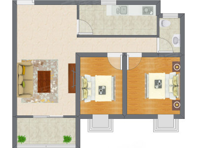 2室1厅 51.36平米