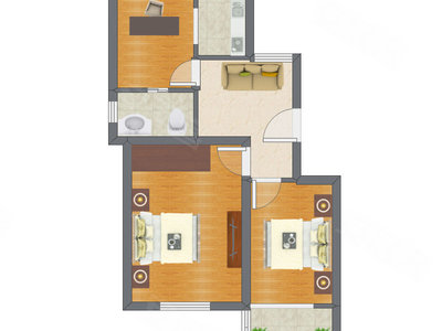 3室1厅 60.76平米