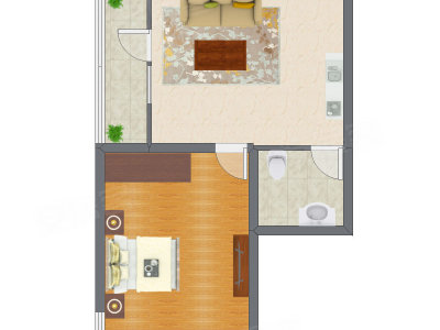 1室1厅 56.45平米户型图