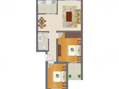 2室2厅 88.78平米户型图
