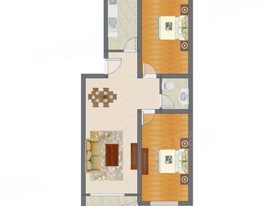 2室1厅 97.78平米户型图