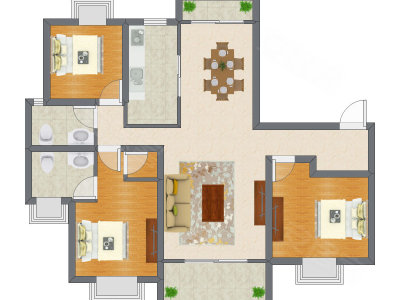 3室2厅 122.22平米户型图