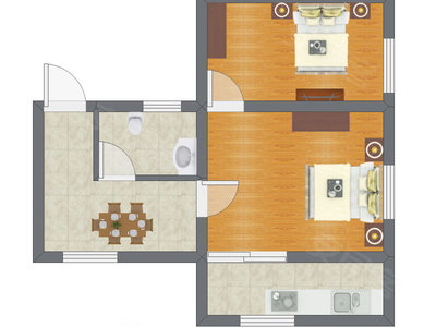 2室1厅 34.47平米户型图