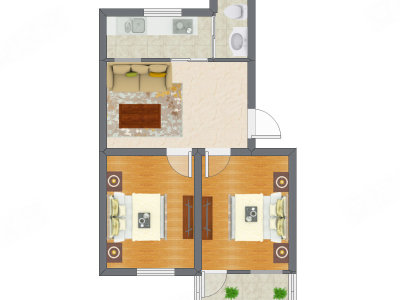 2室2厅 41.50平米户型图