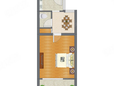1室1厅 27.68平米户型图