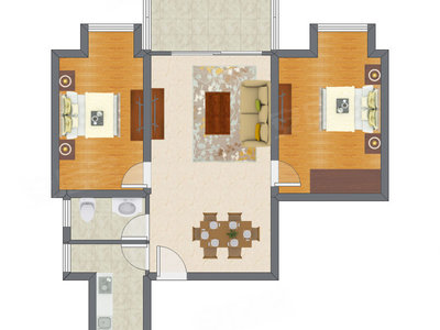2室2厅 91.12平米户型图