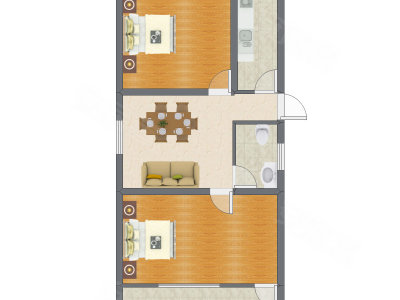 2室1厅 59.79平米户型图