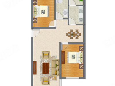 2室2厅 77.12平米户型图