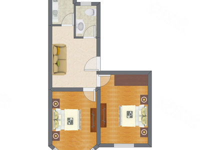 2室1厅 60.21平米户型图