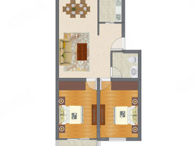 2室2厅 89.55平米户型图