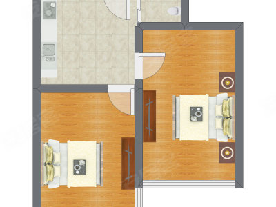 2室1厅 44.77平米户型图