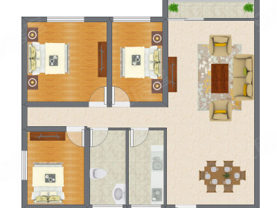 3室2厅 90.55平米