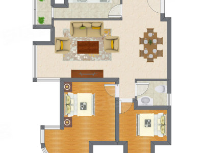 2室2厅 87.76平米户型图