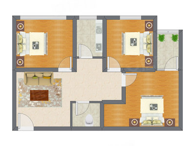 3室1厅 91.00平米户型图