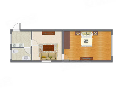 1室1厅 41.37平米户型图