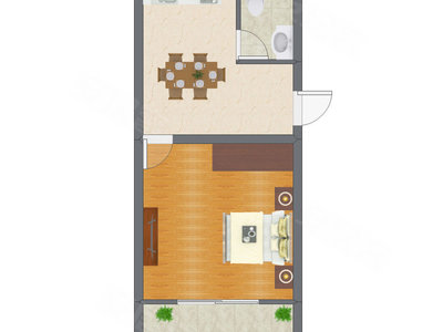 1室1厅 37.34平米