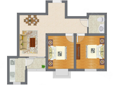 2室2厅 72.04平米户型图