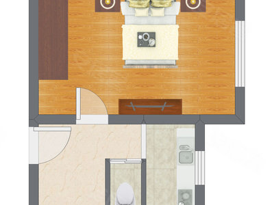 1室1厅 37.90平米户型图