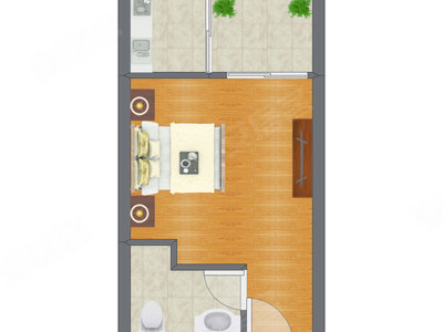 1室0厅 25.73平米户型图