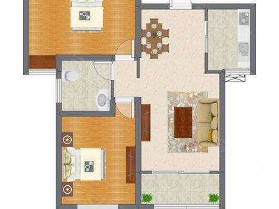 2室2厅 80.55平米户型图